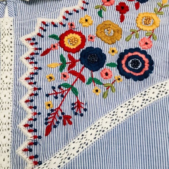 ZARA Blue & White Striped Floral Embroidered Dress - Picture 8 of 14